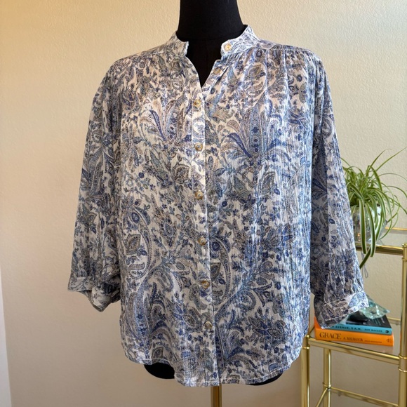 Anthropologie, Sz SP, Blue Paisley Sidney Batwing Blouse, Pilcro Petite Top - Picture 1 of 16
